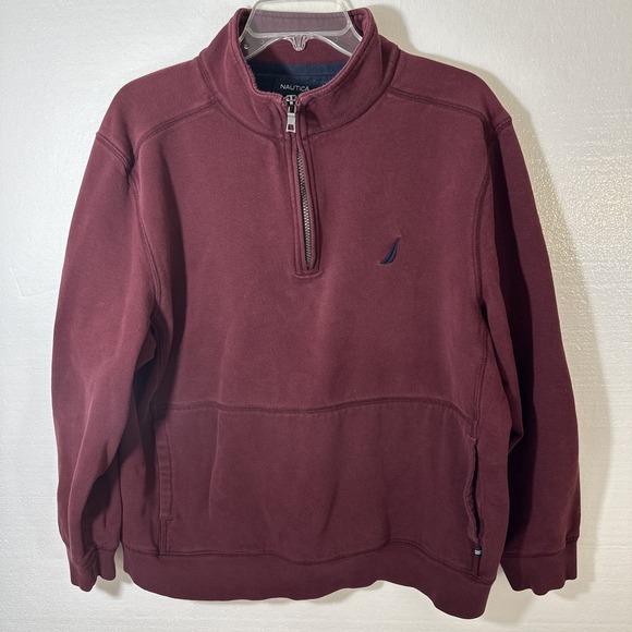 Nautica Sweatshirt Men's XL Maroon 1/4 Zip Pullover Logo Long Sleeve Band Collar - Picture 1 of 8